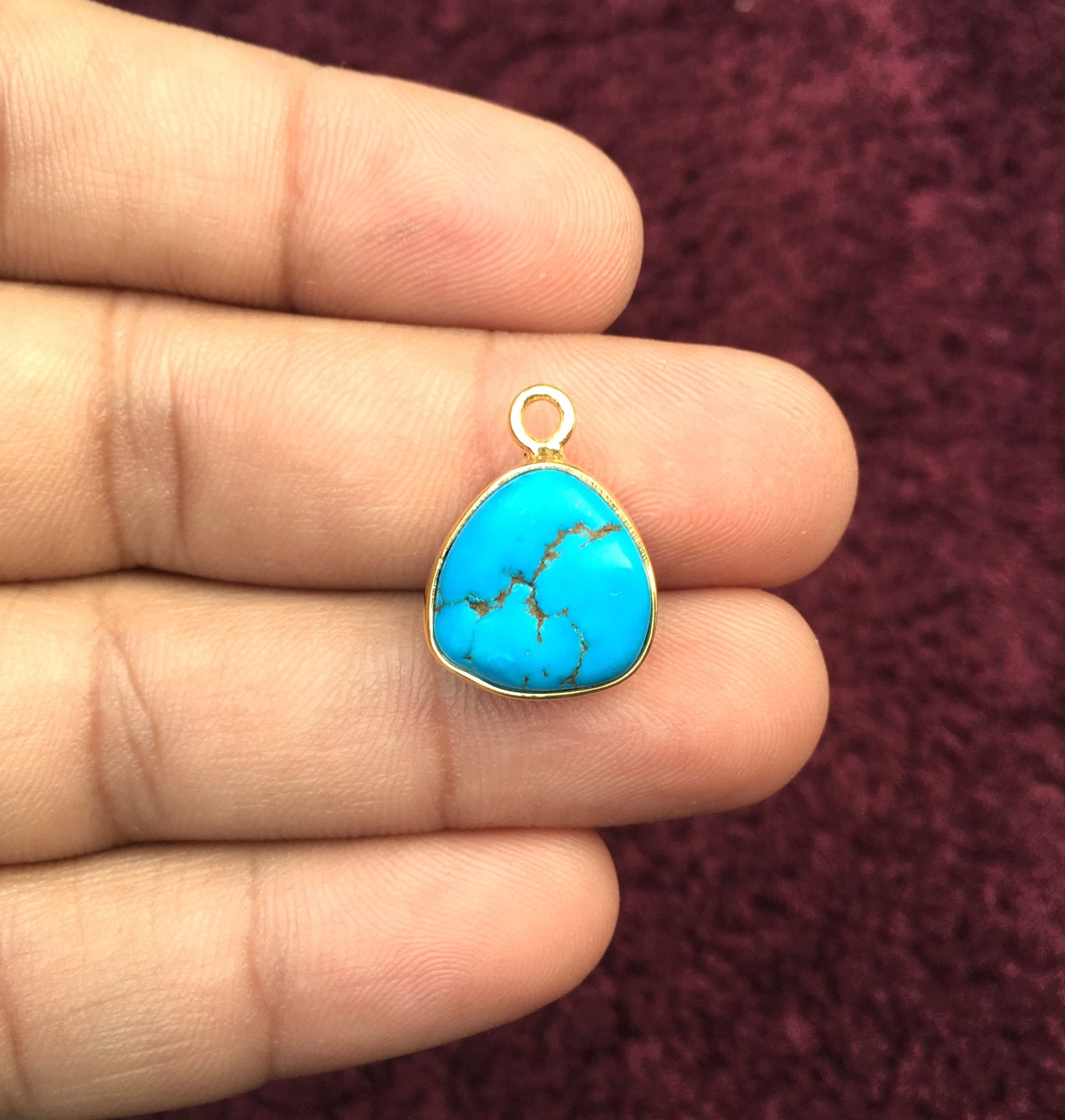 Awesome Quality Turquoise Gemstone Polished Rough, 92.5 Silver Gold Polish Pendant Size 14x14.5 MM Turquoise Raw Pendant, Turquoise Rough