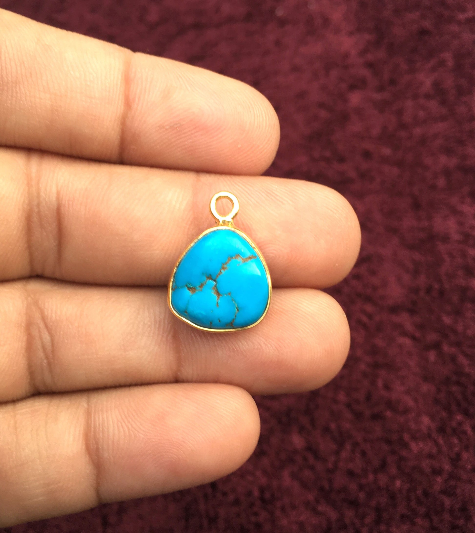 Awesome Quality Turquoise Gemstone Polished Rough, 92.5 Silver Gold Polish Pendant Size 14x14.5 MM Turquoise Raw Pendant, Turquoise Rough