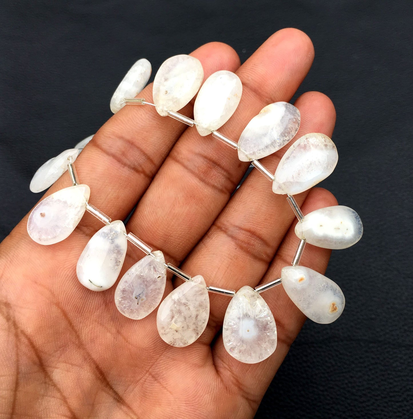 19 Pieces Natural White Solar Quartz Gemstone,1 Strand Smooth Pear Shape Beads, Size 10x17-14x22 MM Solar quartz Briolette Beads