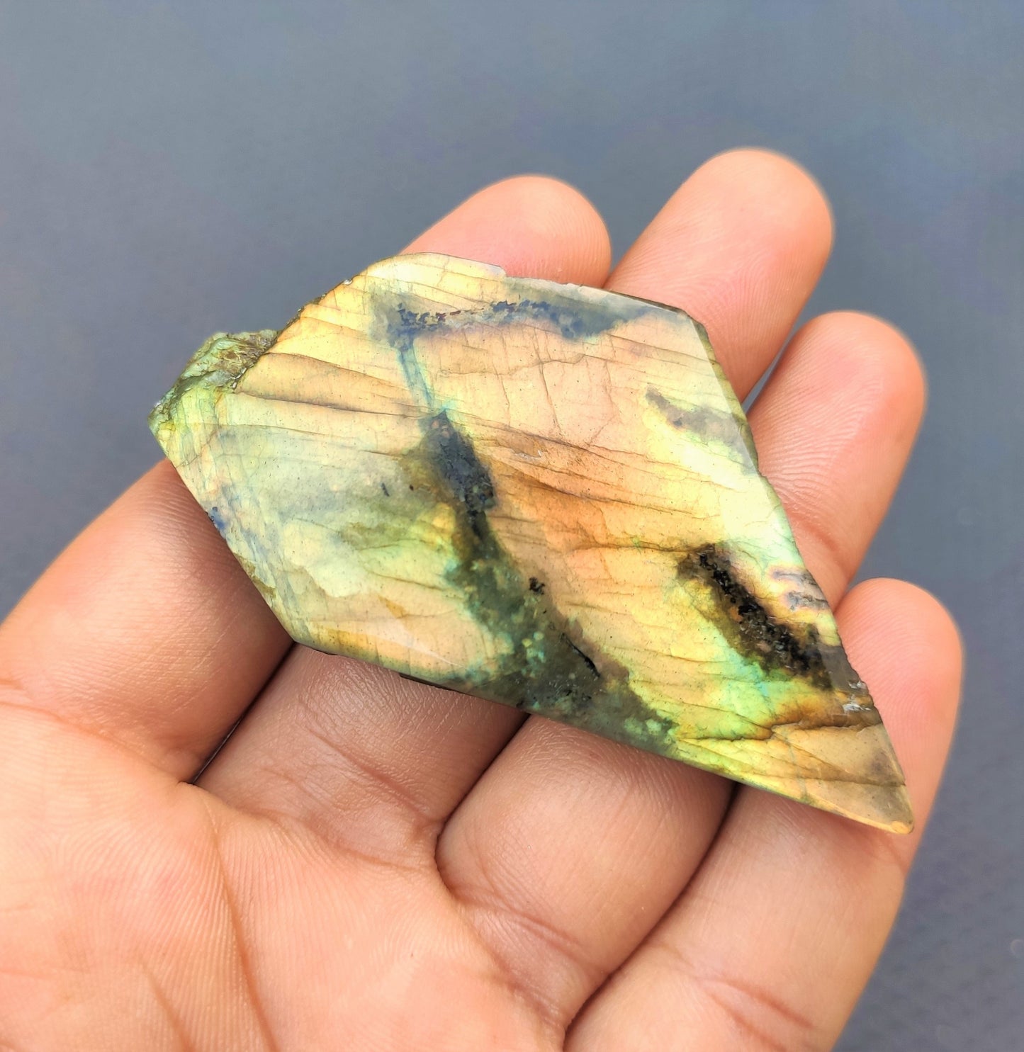 Polished Labradorite Slab, Labradorite Slice, Natural Labradorite Gemstone,Specimen Polished Raw Fire Labradorite,Size 35x72 MM Specimen Raw