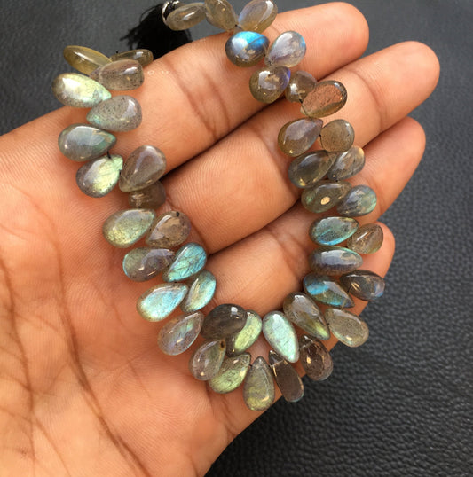 Super quality 7"Long Strand Natural Blue Flashy Labradorite Gemstone,Smooth Pear Shape Briolette Bead,Size 7x9-9x11 MM,Making Flashy Jewelry