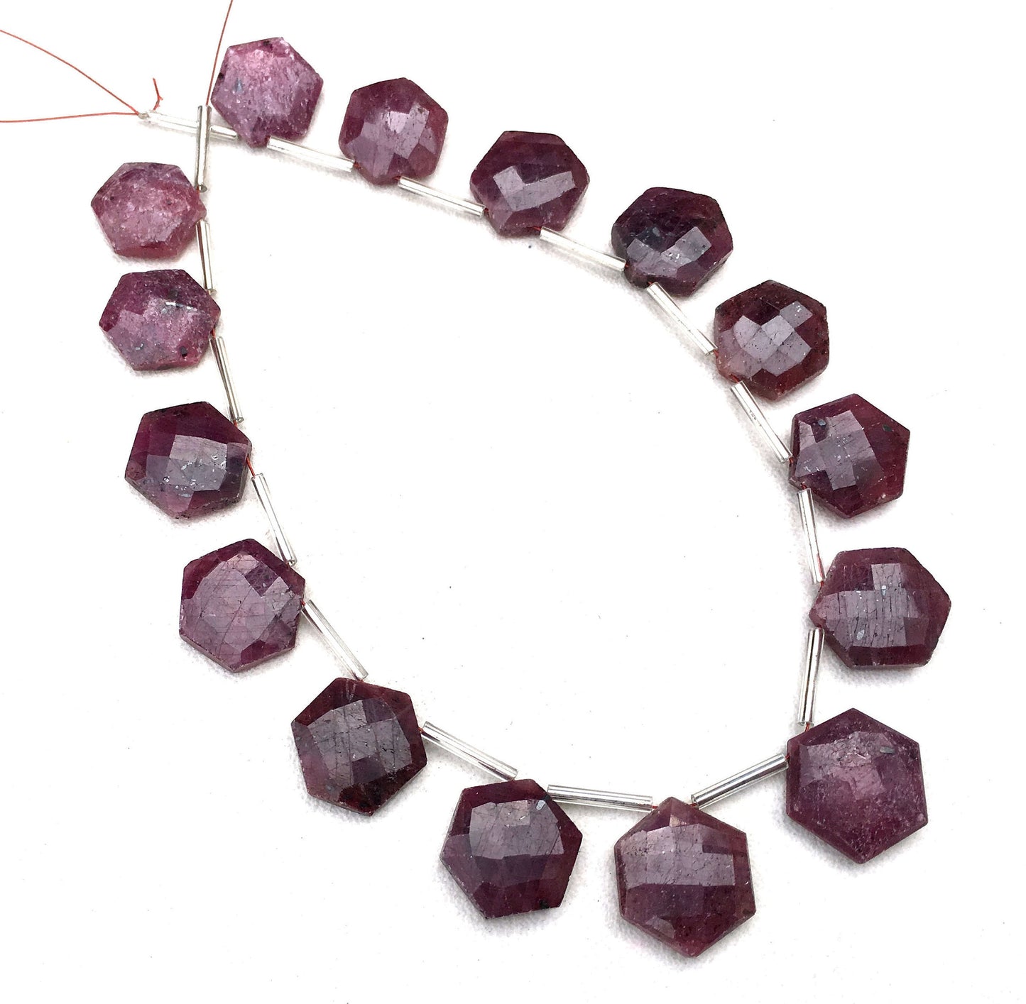 Christmas Occasion Sale 1 Strand Natural Red Ruby Gemstone,8 Piece Faceted Hexagon Shape Beads,Size 14-16 MM Genuine Ruby Briolette Beads