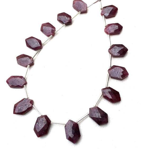 New Year Sale Natural Red Ruby Gemstone, 15 Pieces Faceted Fancy Shape Beads, Size 10x16-11x18 MM Awesome Quality Ruby Beads Making Jewelry