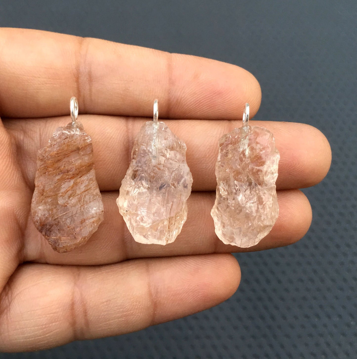 3 Pieces Quality Natural Copper Rutile Gemstone, 92.5 Sterling Silver Handmade Pendant, Size 14x26-16x27 MM Copper Rutile Pendant Wholesale