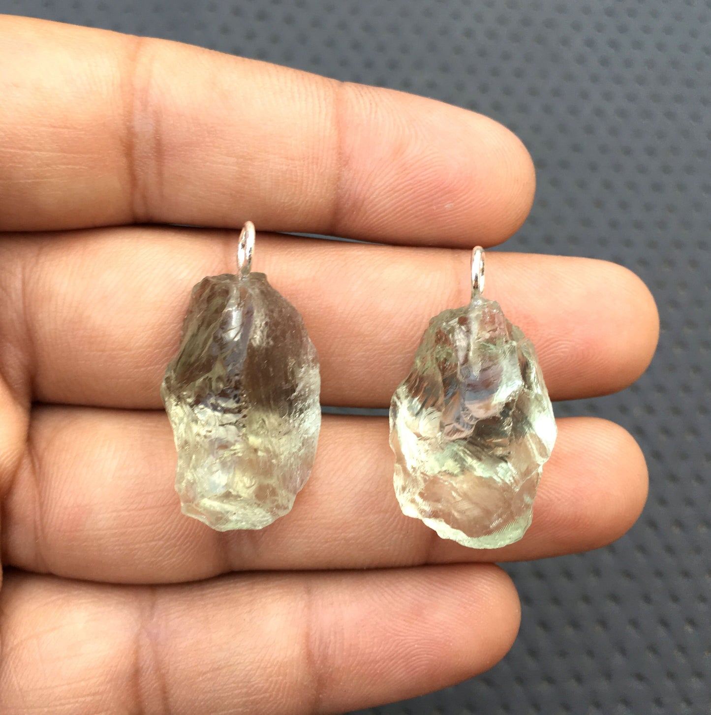 2 Pieces Gemstone Pendant,Natural Green Amethyst Gemstone,92.5 Sterling Silver Pendant,Size 14x24-15x25 MM Green Amethyst Rough Pendant