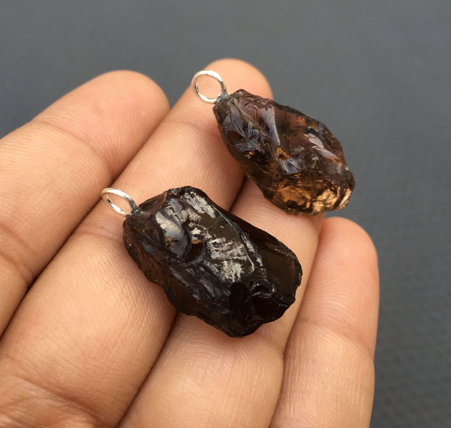 2 Pieces Smoky Raw Pendant,92.5 Sterling Silver Pendant,Natural Smoky Quartz Gemstone, Size 13x25-14x27 MM Smoky Quartz Jewelry Wholesale