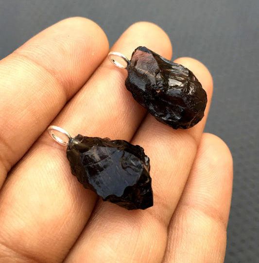 2 Pieces Super Quality Natural Smoky Quartz Gemstone Rough,92.5 Sterling Silver Pendant,Size 12x18-14x22 MM Smoky Quartz Pendant Wholesale