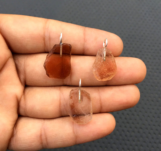 3 Pieces Genuine Quality Topaz Raw Pendant,Natural Imperial Topaz Gemstone Rough,92.5 Sterling Silver Pendant,Size 12x17-14x18 MM Topaz Raw