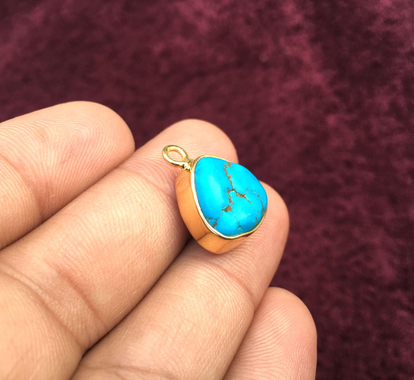 Awesome Quality Turquoise Gemstone Polished Rough, 92.5 Silver Gold Polish Pendant Size 14x14.5 MM Turquoise Raw Pendant, Turquoise Rough