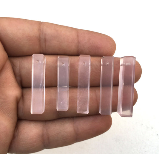 5 Pieces Rose Quartz Smooth Pencil, Natural Rose quartz Gemstone, Rose quartz Bricks, Size 6x29-6x31 MM Rose quartz Side Drilled Pencil