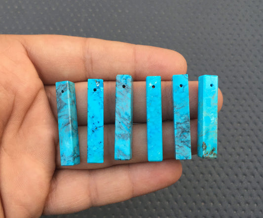 Natural Turquoise Pencil Shape Gemstone, 6 Pieces Smooth Turquoise Bricks, Blue Turquoise Side Drilled Pencil, Size 6x33-6x34 MM Turquoise