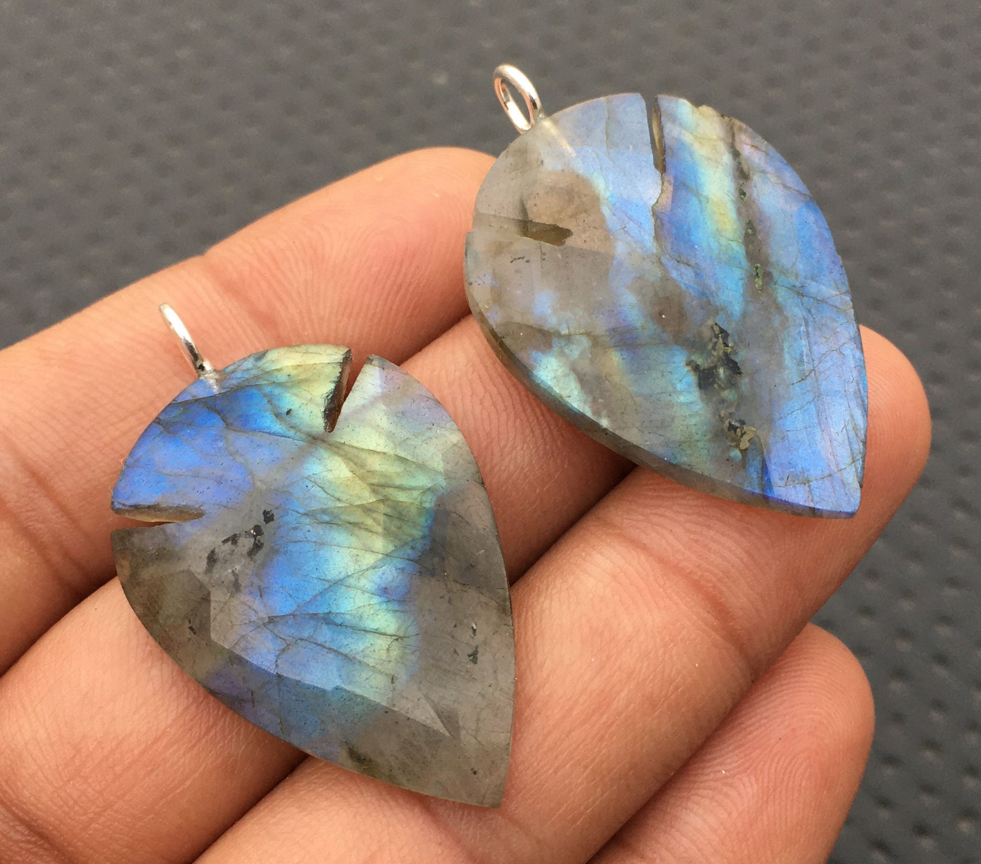 Awesome quality Labradorite,92.5 Sterling Silver Pendant,2 Pieces Natural Labradorite Gemstone,Faceted Pear Shape,Size 24x34-25x35 MM Stone