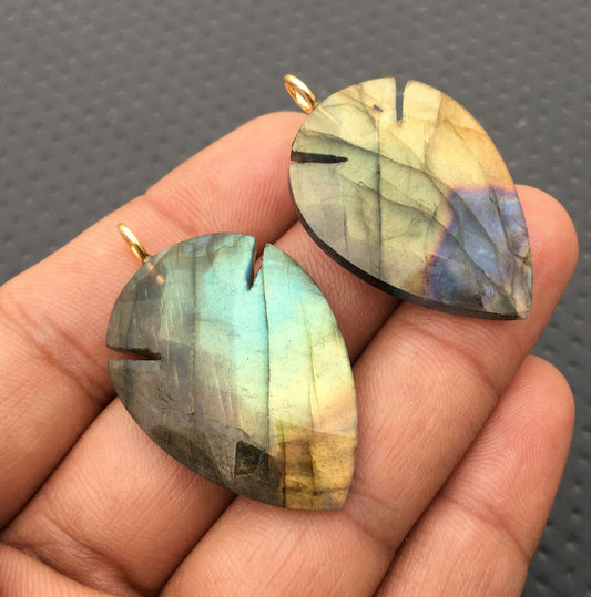 2 Pieces Lovely and great quality Natural Labradorite Gemstone,Size 40x50 MM Stone,92.5 Sterling Silver Gold Polished Labradorite Pendant