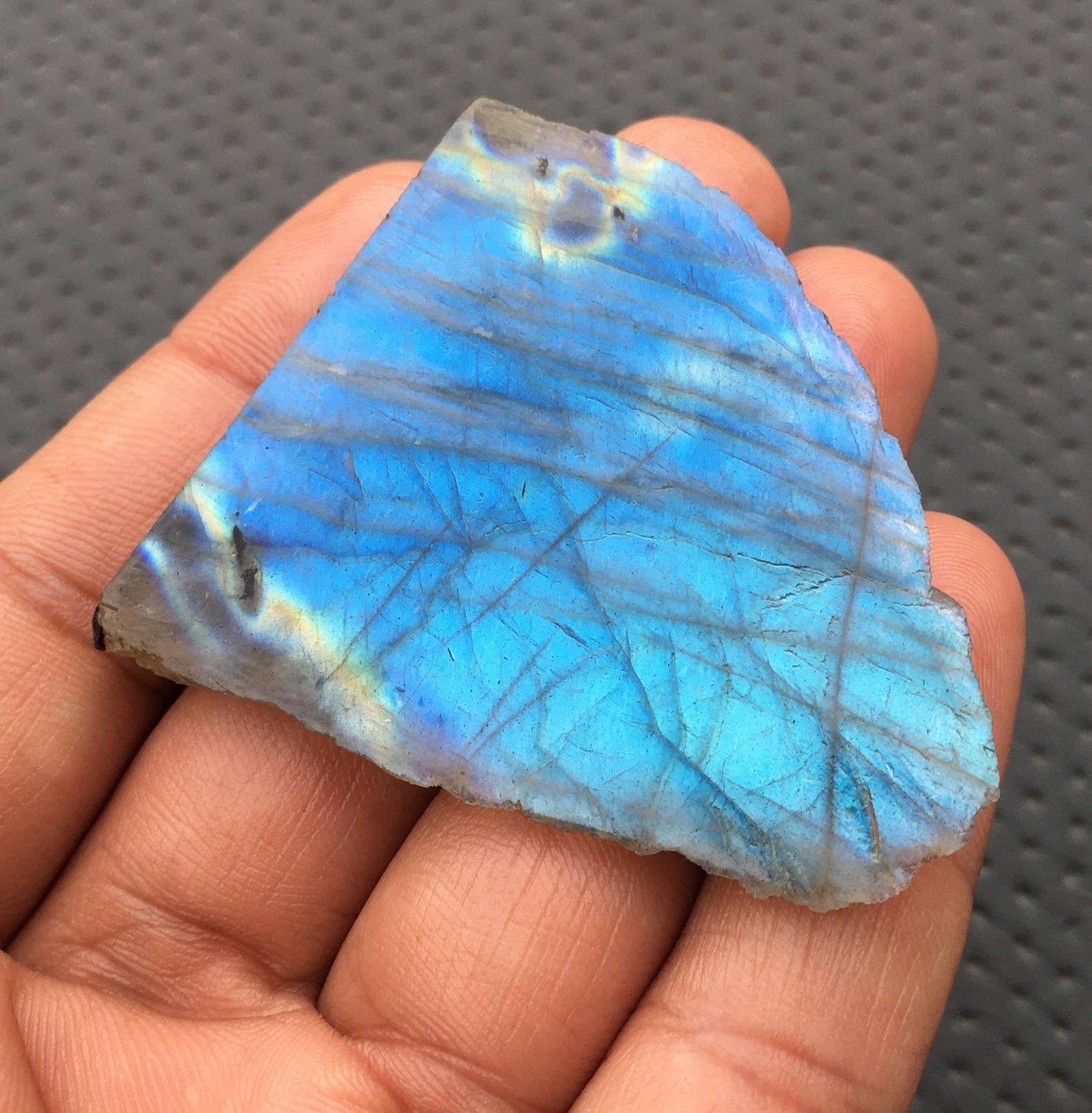 Blue Flashes Are Prominent Natural Blue Fire Labradorite Raw Gemstone,Polished Labradorite Raw Specimens Size 55x64 MM Labradorite Raw Stone