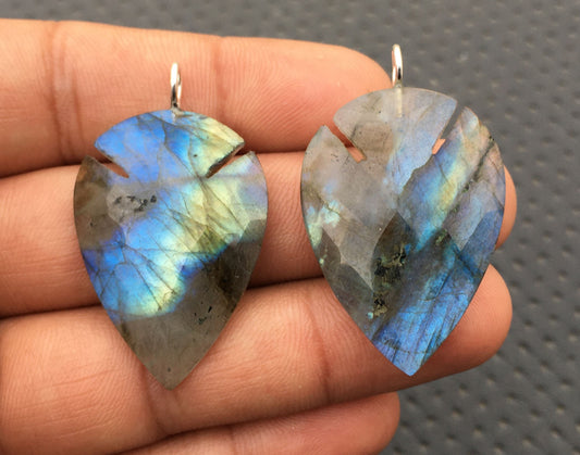 Awesome quality Labradorite,92.5 Sterling Silver Pendant,2 Pieces Natural Labradorite Gemstone,Faceted Pear Shape,Size 24x34-25x35 MM Stone