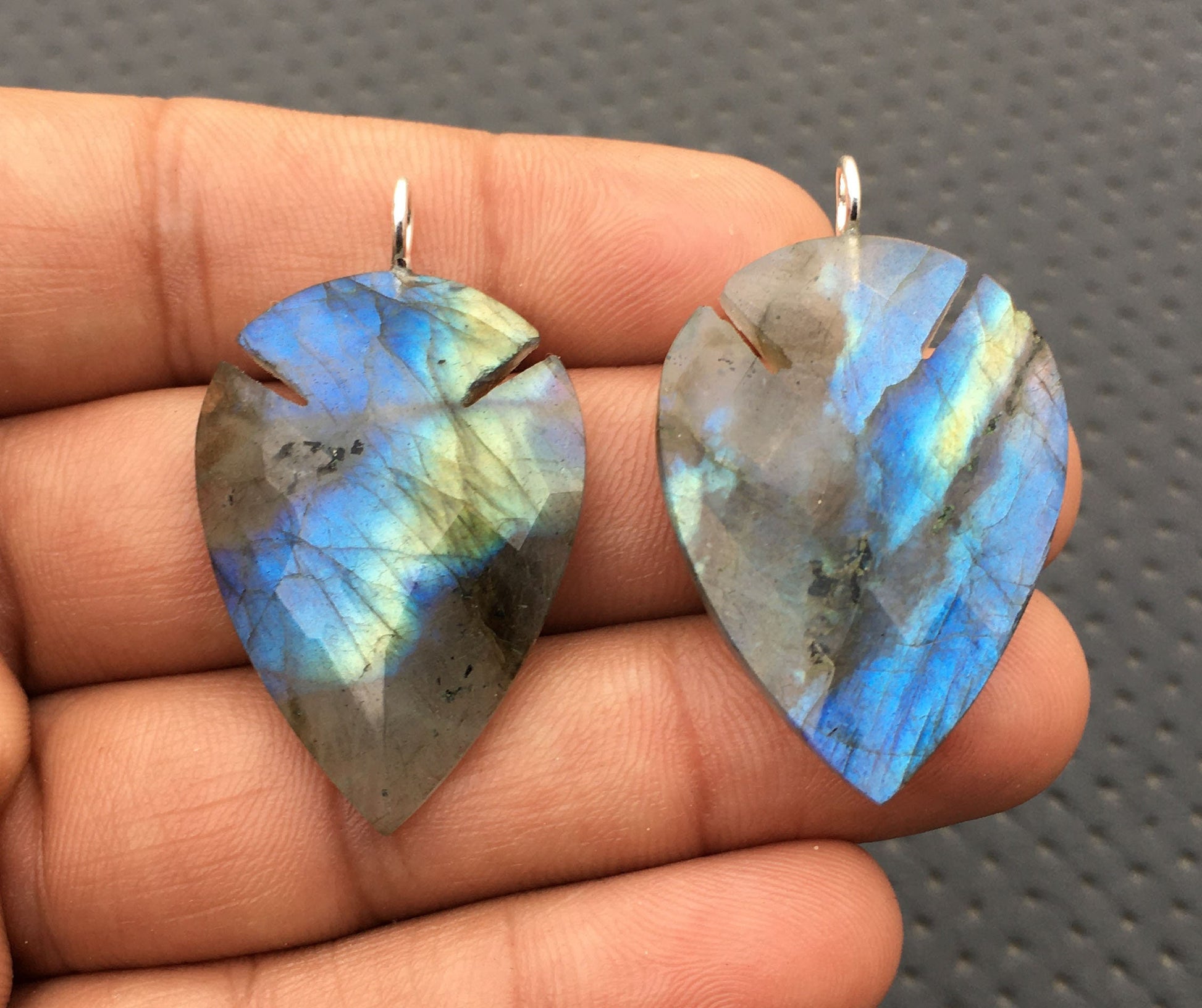 Awesome quality Labradorite,92.5 Sterling Silver Pendant,2 Pieces Natural Labradorite Gemstone,Faceted Pear Shape,Size 24x34-25x35 MM Stone