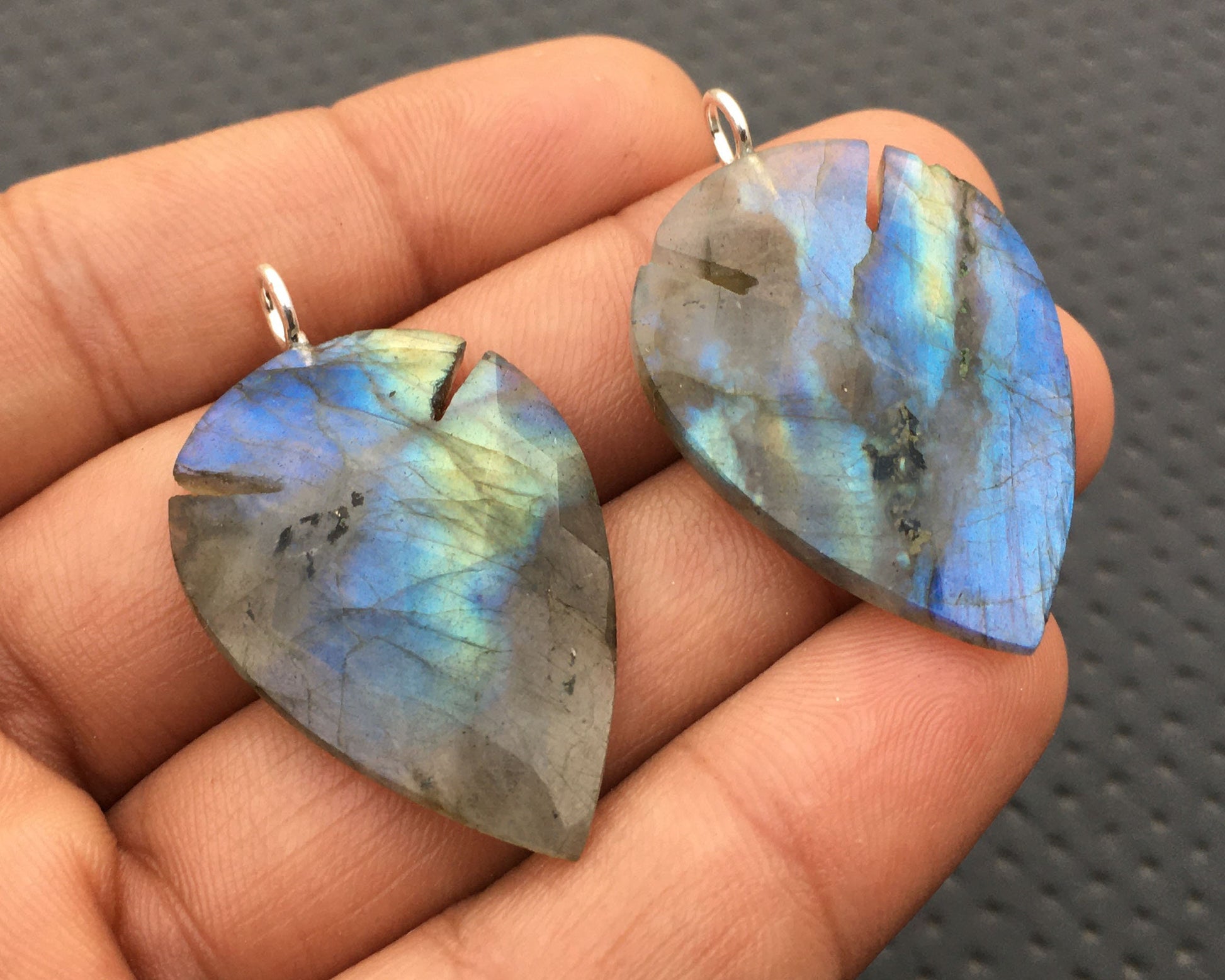 Awesome quality Labradorite,92.5 Sterling Silver Pendant,2 Pieces Natural Labradorite Gemstone,Faceted Pear Shape,Size 24x34-25x35 MM Stone