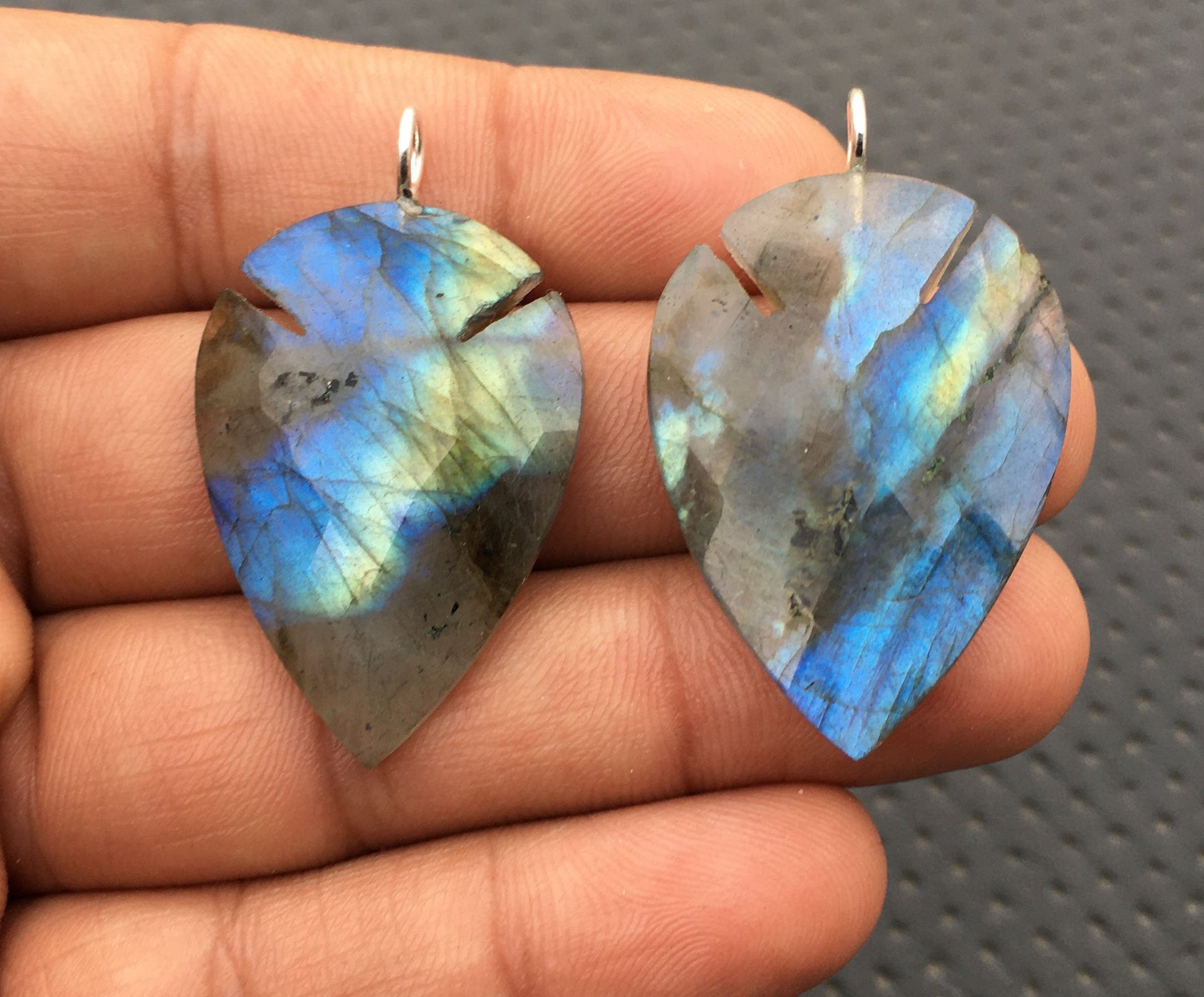 Awesome quality Labradorite,92.5 Sterling Silver Pendant,2 Pieces Natural Labradorite Gemstone,Faceted Pear Shape,Size 24x34-25x35 MM Stone