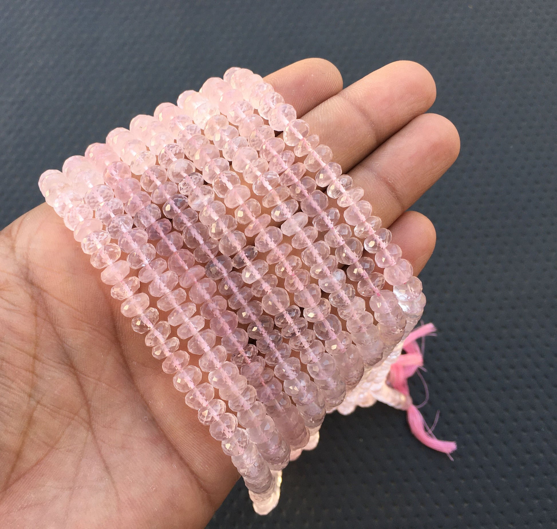 Wonderful Selections faceted Rondelle Beads, Natural Rose Quartz Gemstone,13"Long Strand Pink Rose Quartz Beads, Size 6.5-7 MM Quartz Beads