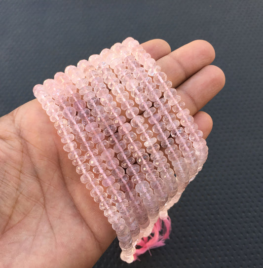 Wonderful Selections faceted Rondelle Beads, Natural Rose Quartz Gemstone,13"Long Strand Pink Rose Quartz Beads, Size 6.5-7 MM Quartz Beads