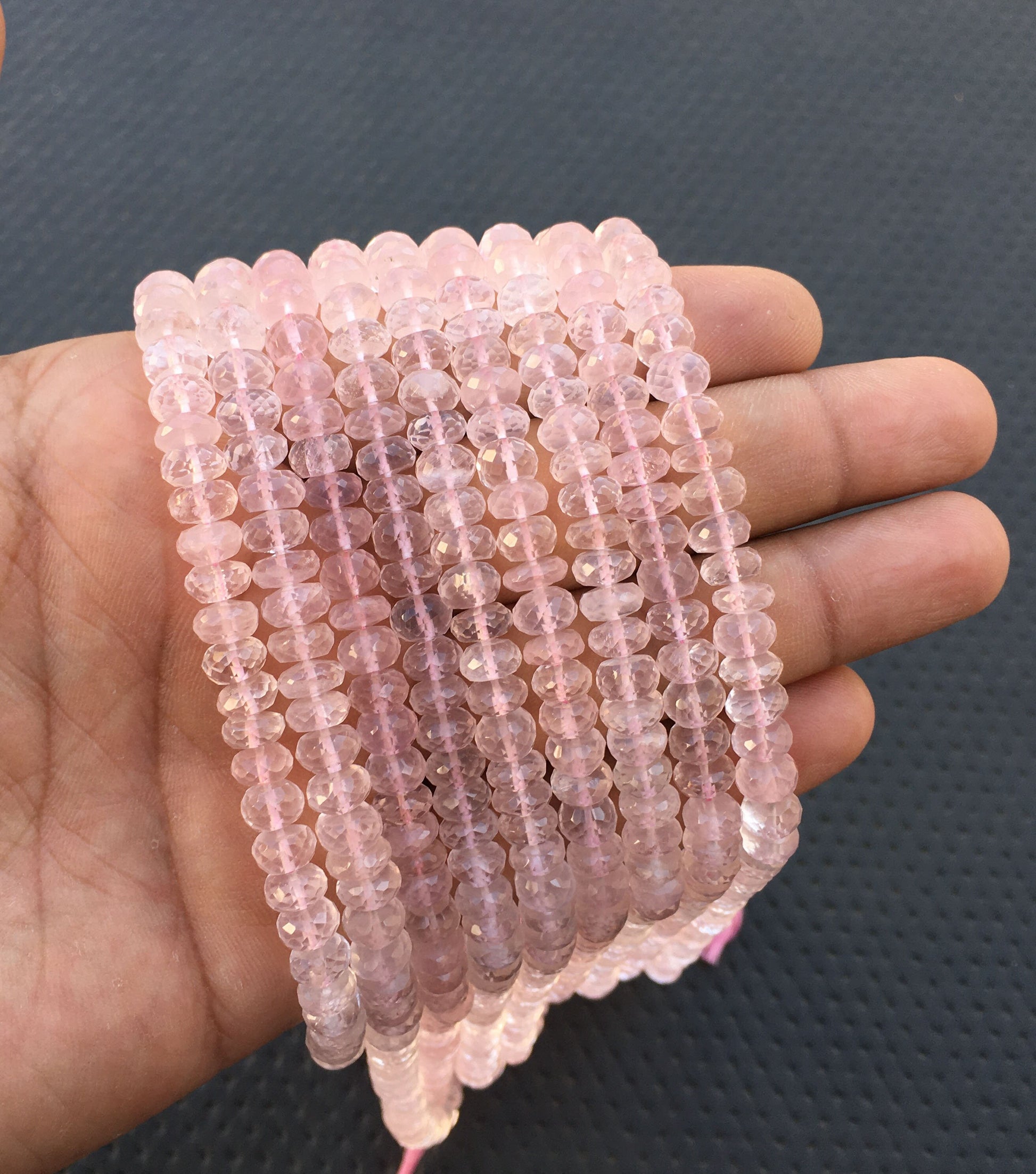 Wonderful Selections faceted Rondelle Beads, Natural Rose Quartz Gemstone,13"Long Strand Pink Rose Quartz Beads, Size 6.5-7 MM Quartz Beads