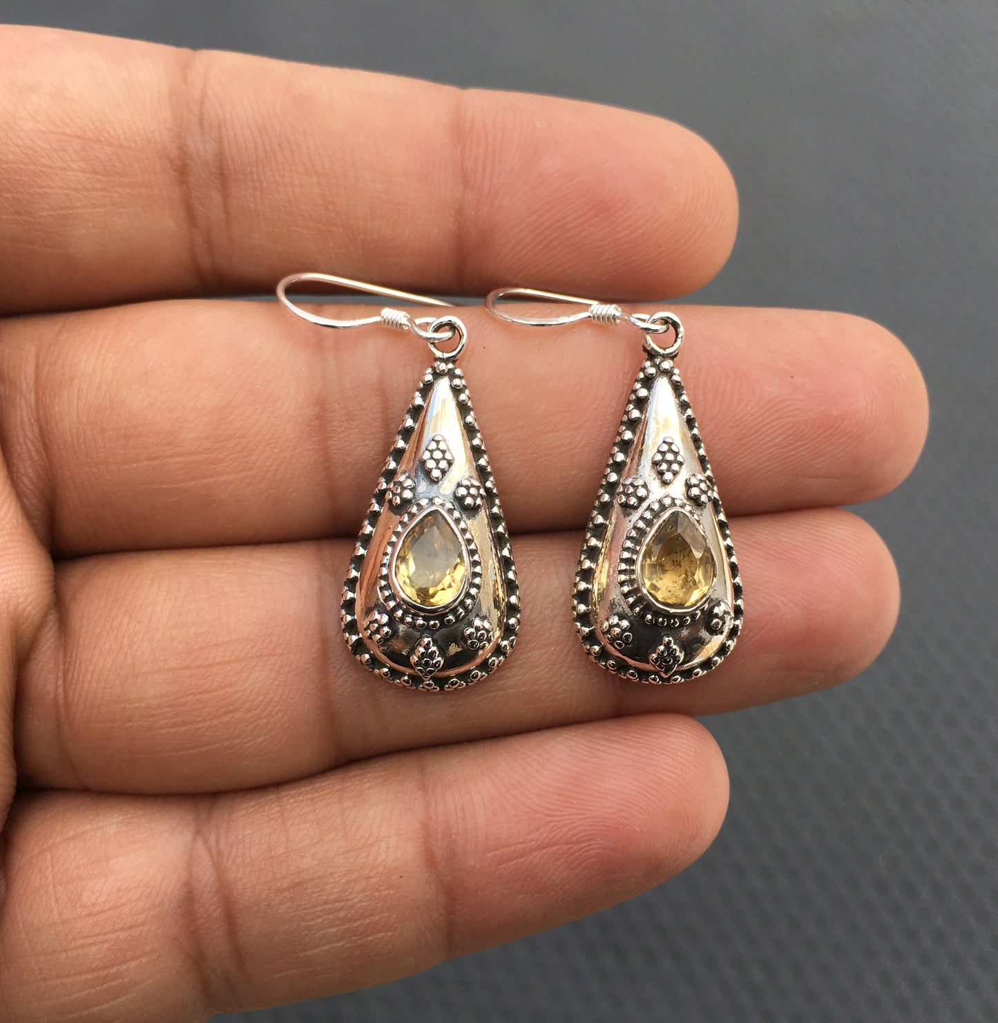 November Birthstone 92.5 Sterling Silver Dangle Earring,Natural Citrine Gemstone,Yellow Dangle Earring Faceted Gemstone Earring Ear Hook