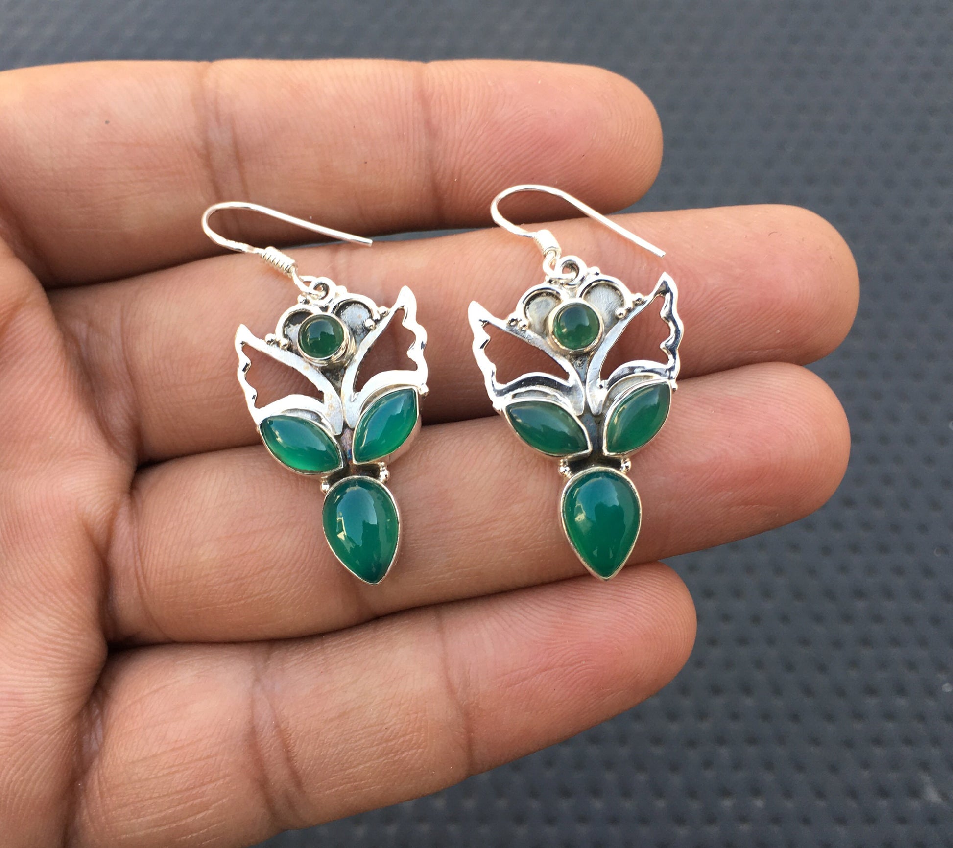 Evergreen Summer Sale Offer 92.5 Sterling Silver 1 Pair Dangle,Natural Green Onyx Gemstone, Smooth Stone Dangle Earrings,Fashionable Jewelry