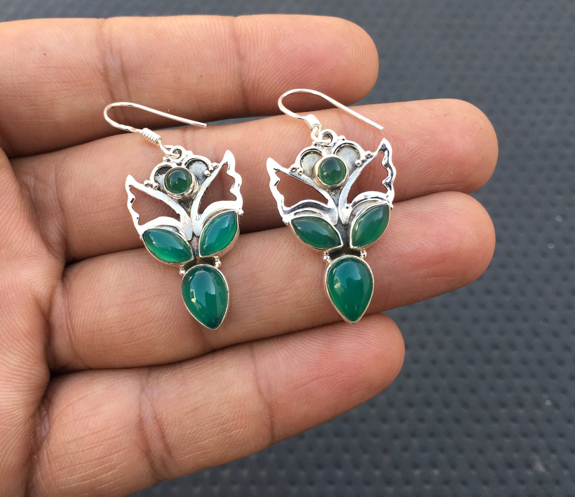 Evergreen Summer Sale Offer 92.5 Sterling Silver 1 Pair Dangle,Natural Green Onyx Gemstone, Smooth Stone Dangle Earrings,Fashionable Jewelry