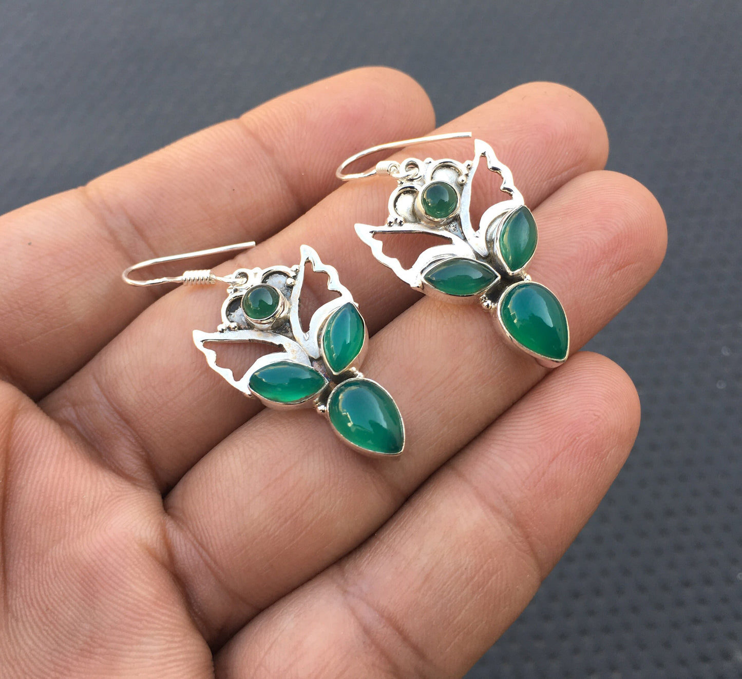 Evergreen Summer Sale Offer 92.5 Sterling Silver 1 Pair Dangle,Natural Green Onyx Gemstone, Smooth Stone Dangle Earrings,Fashionable Jewelry