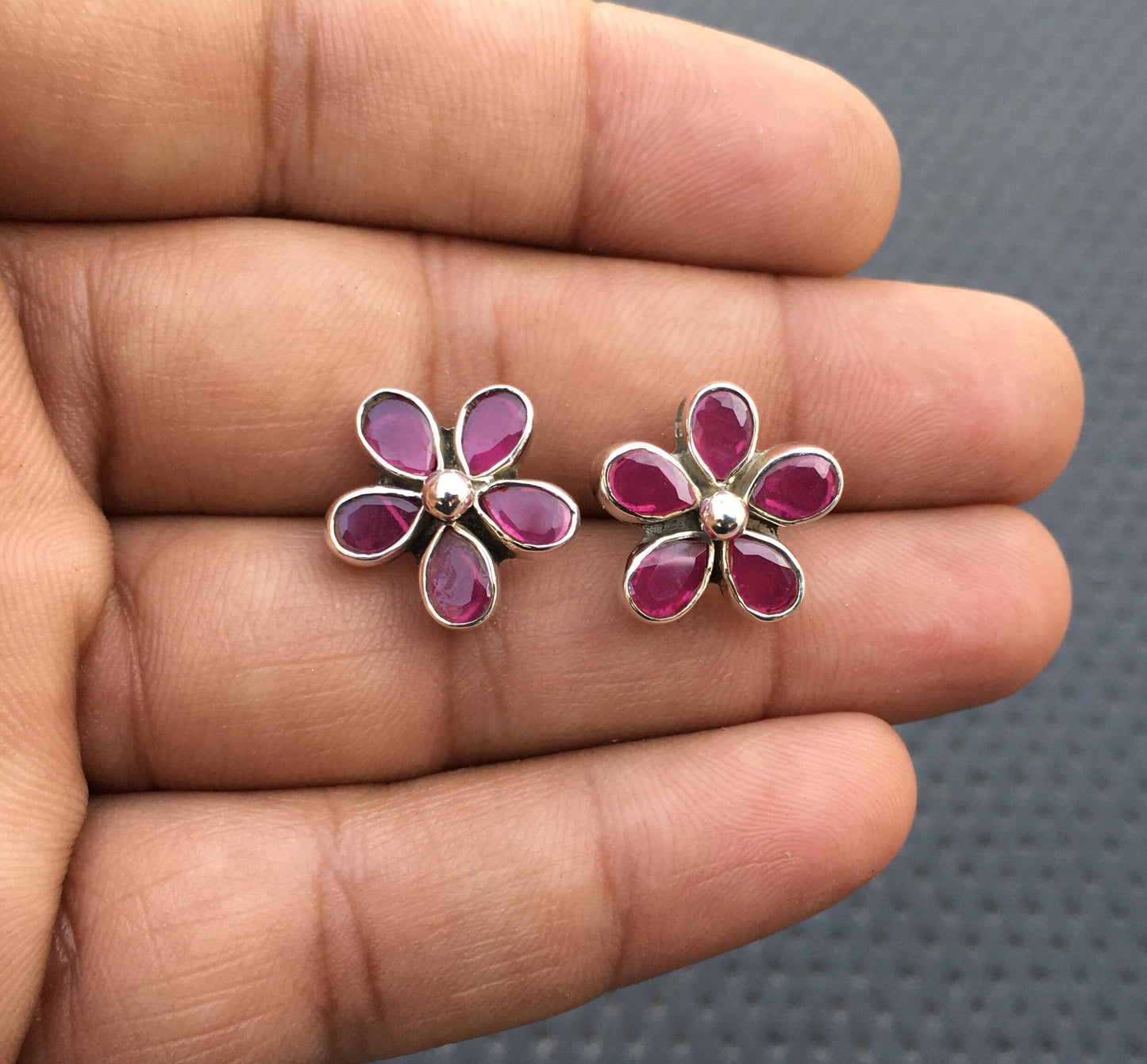 Handmade Pink Hydro Quartz Earrings Studs,92.5 Sterling Silver Studs,Gemstone Studs,Flower Shape studs, Hydro Earring,Genuine Pink Studs