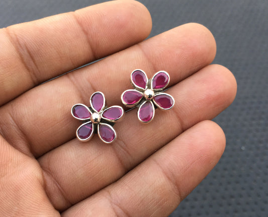 Handmade Pink Hydro Quartz Earrings Studs,92.5 Sterling Silver Studs,Gemstone Studs,Flower Shape studs, Hydro Earring,Genuine Pink Studs