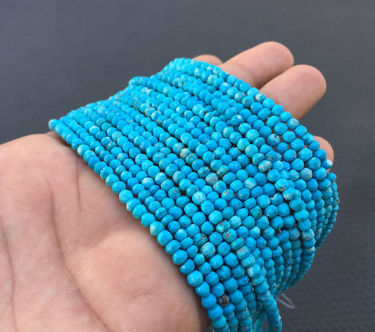 New Arrival Turquoise gemstone, 13"Long Faceted Rondelle Beads, Size 4 MM AAA Turquoise Semi Precious Energy Giving Gemstone Blue Rondelle