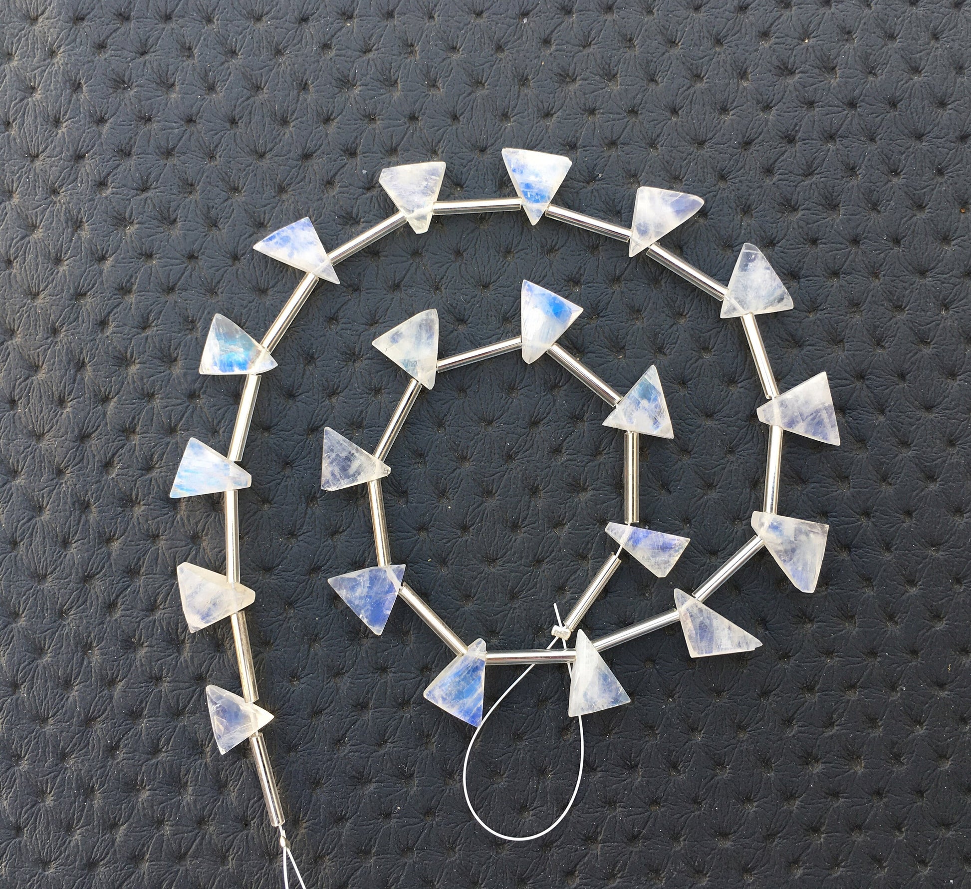 Best Quality 1 Strand Natural Rainbow Moonstone,Blue Fire Side Drilled 20 Pieces Moonstone Tiny Triangle Beads Size 7x10-11x11 MM Moonstone