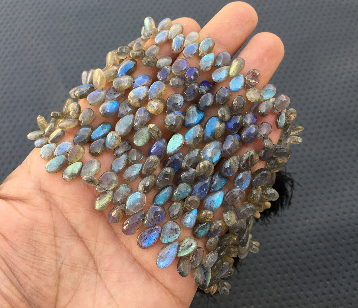 Natural Labradorite Gemstone,50 Pieces Smooth Pear Shape Briolette Beads,Best quality Blue Flash Size 4.5x8-6x10 MM,Making Jewelry Wholesale