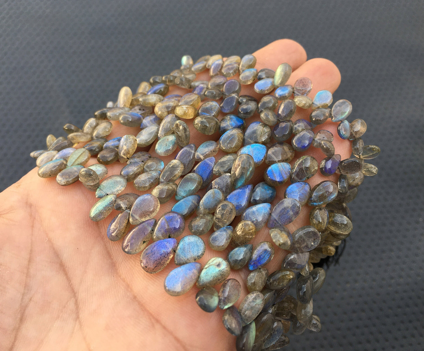 Natural Labradorite Gemstone,50 Pieces Smooth Pear Shape Briolette Beads,Best quality Blue Flash Size 4.5x8-6x10 MM,Making Jewelry Wholesale