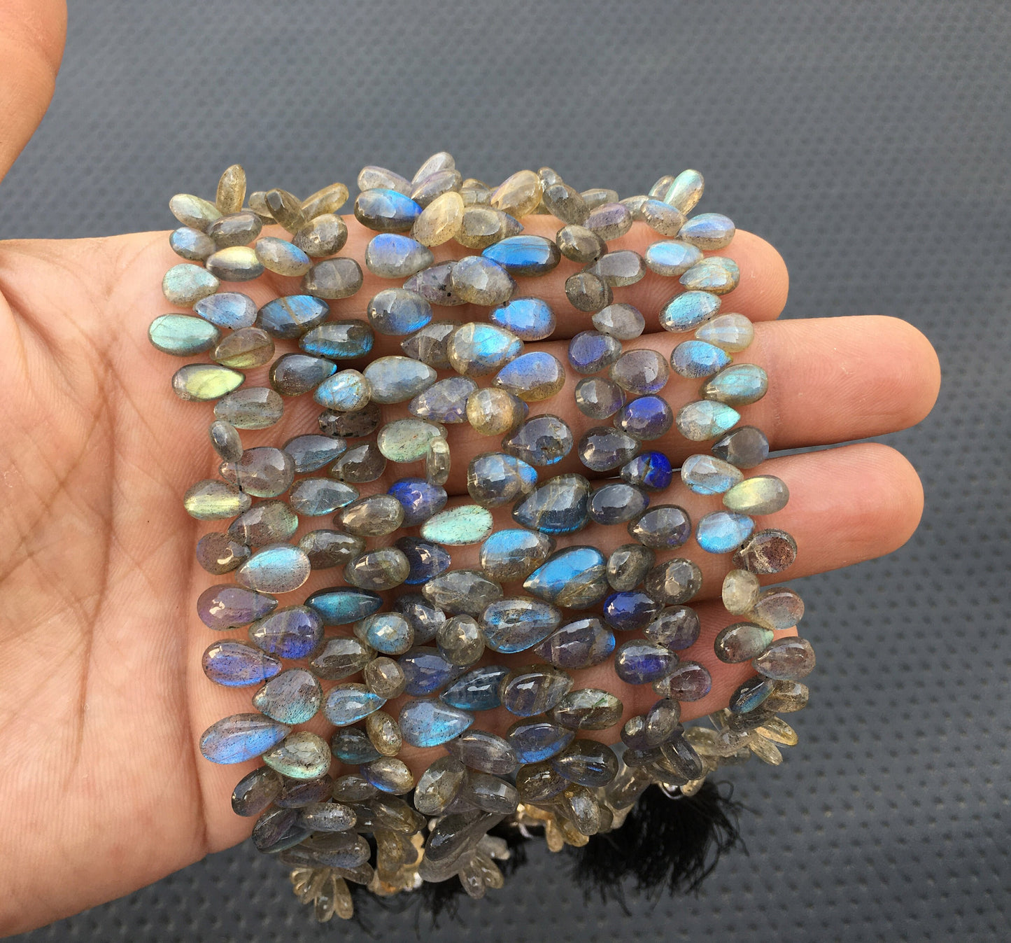 Natural Labradorite Gemstone,50 Pieces Smooth Pear Shape Briolette Beads,Best quality Blue Flash Size 4.5x8-6x10 MM,Making Jewelry Wholesale