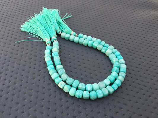 Awesome Quality 1 Strand Natural Amazonite Beads,30 Pieces Cube Shape Briolette Faceted Beads Gemstone,Size 6-7 MM Making Amazonite Jewelry