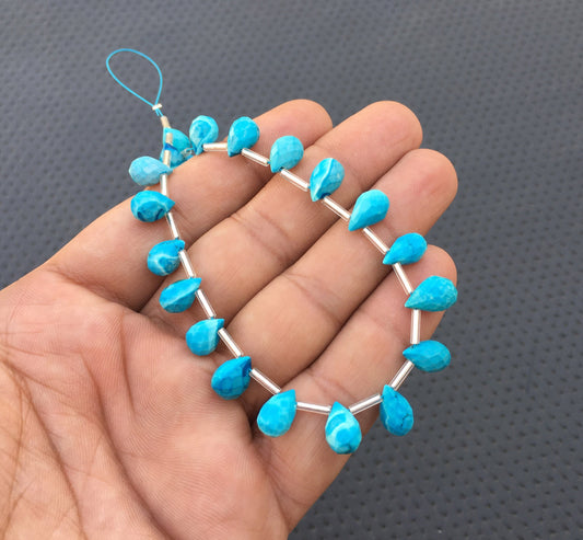 Super Fine Quality 1 Strand Blue Turquoise Gemstone,21 Pieces Faceted Teardrop Shape Briolette Beads, Size 6.5x8.5-7.5x12 MM Making Jewelry