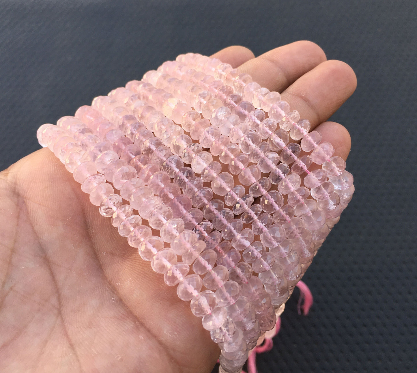 Wonderful Selections faceted Rondelle Beads, Natural Rose Quartz Gemstone,13"Long Strand Pink Rose Quartz Beads, Size 6.5-7 MM Quartz Beads