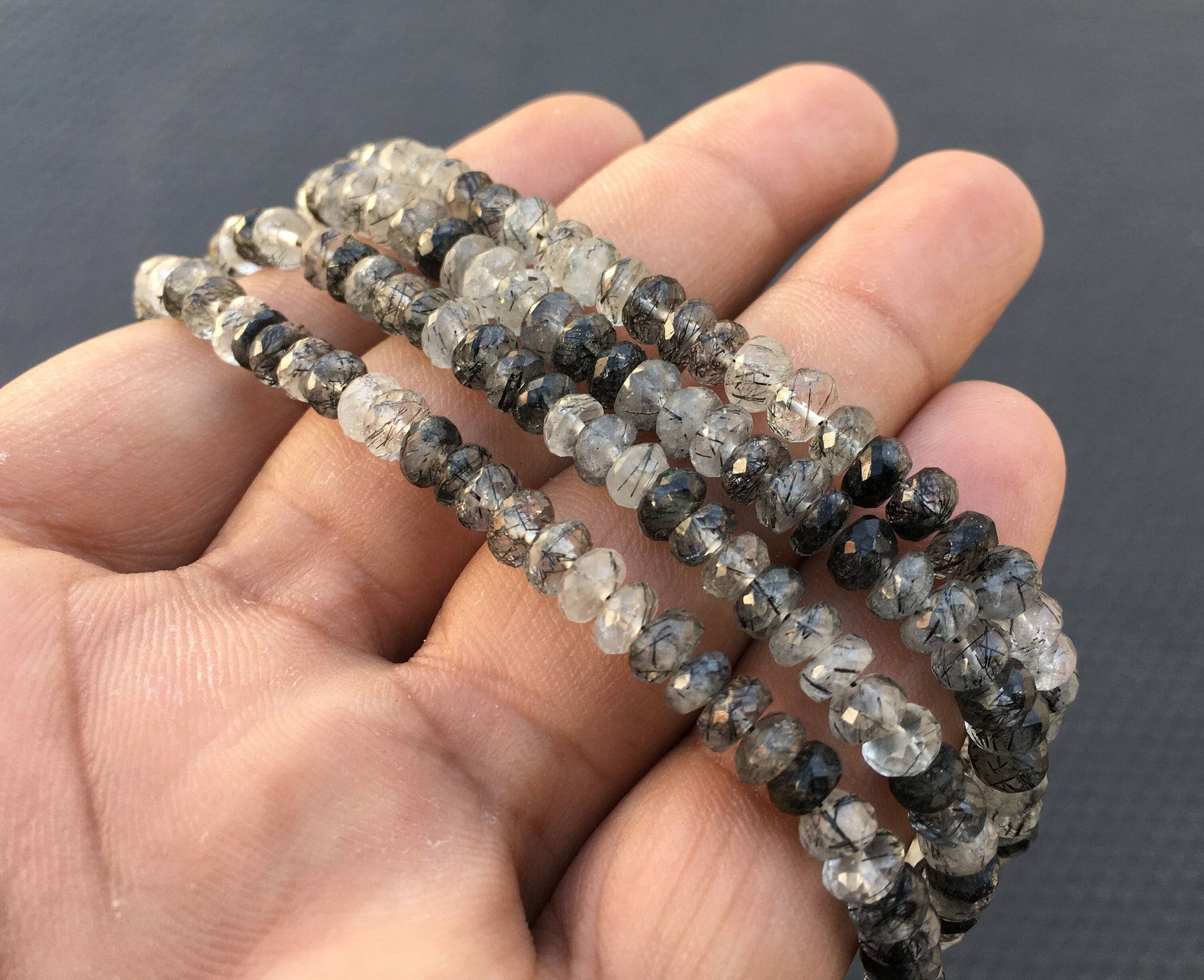 13 Inch Long Strand Amazing Quality Natural Black Rutile Gemstone, Rutilated quartz Size 5-6 MM Faceted Rondelle Beads,Black Rutile Rondelle