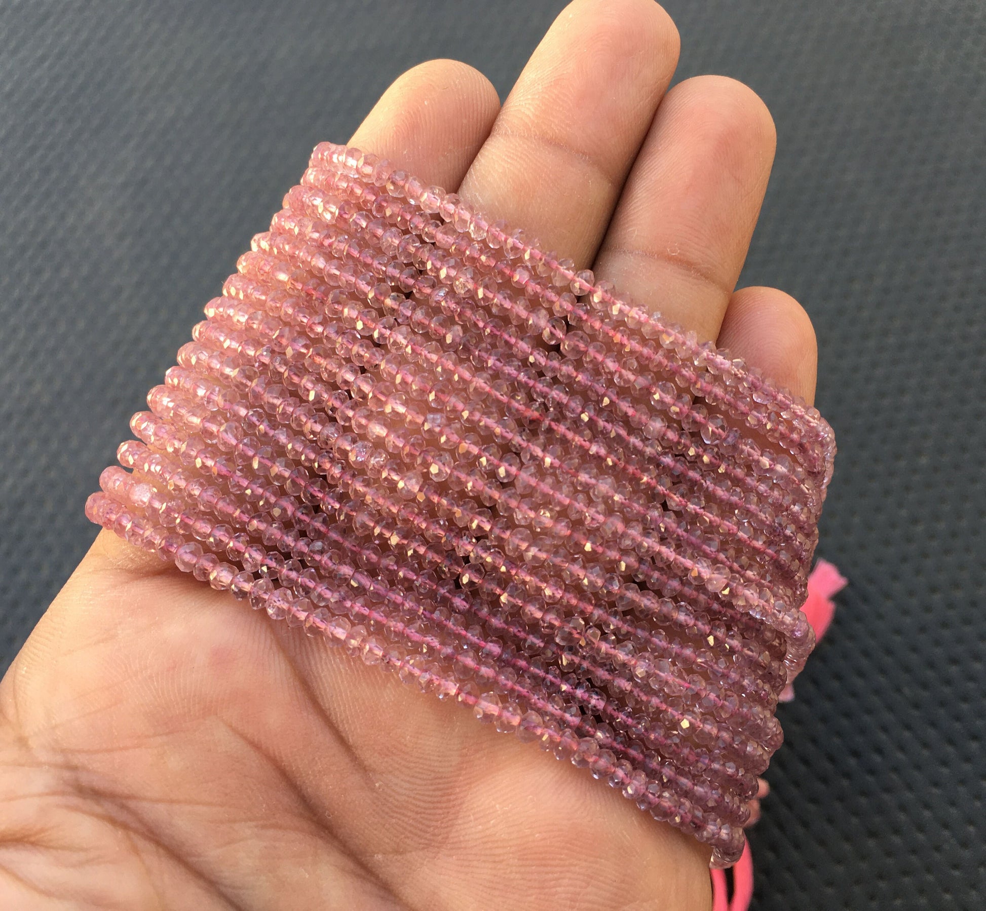 13 Inch Long Strand Crystal Coated Gemstone, Size 3-4 MM Faceted Rondelle Beads Quartz Beads,Coated stone Pink Beads ,Gemstone Rondelle