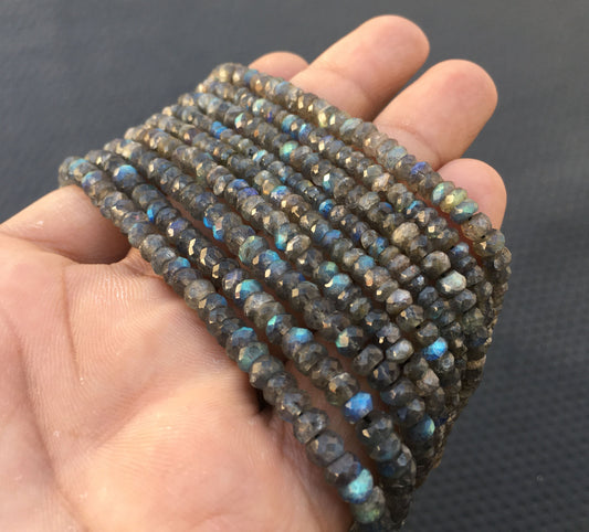 13" Long strand Blue Fire Rondelle Beads, Natural Labradorite Gemstone,Size 4.5-5.5 MM Good quality Faceted Rondelle Labradorite Beads