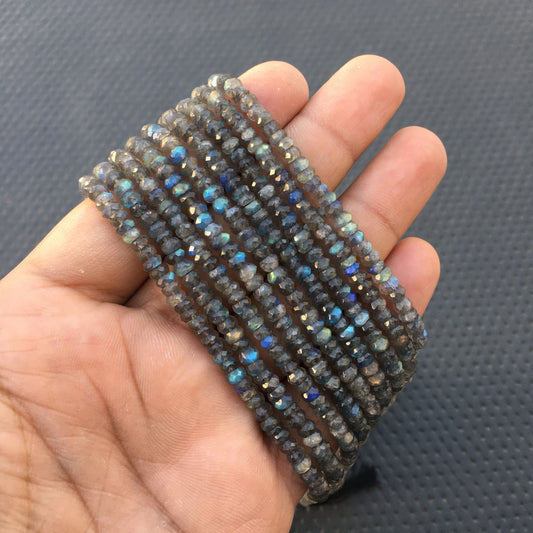 Very Stunning Beautiful Strand Natural Labradorite Gemstone, Faceted Rondelle Beads, Size 4-4.5 MM Blue Flash Stone Making jewelry Wholesale