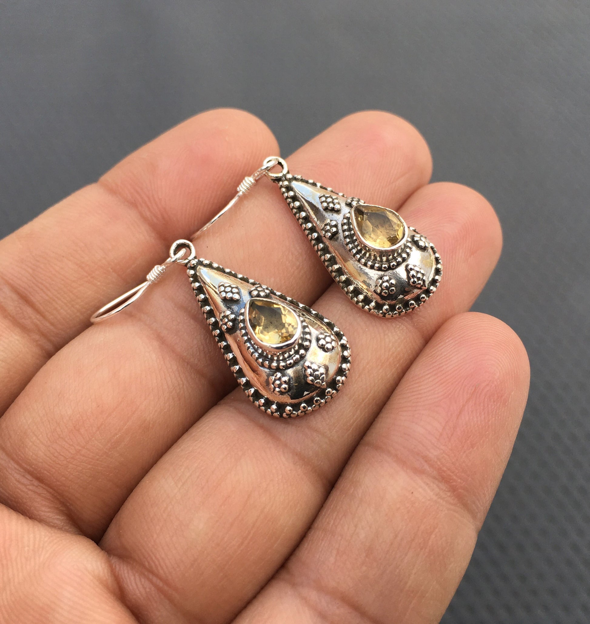 November Birthstone 92.5 Sterling Silver Dangle Earring,Natural Citrine Gemstone,Yellow Dangle Earring Faceted Gemstone Earring Ear Hook