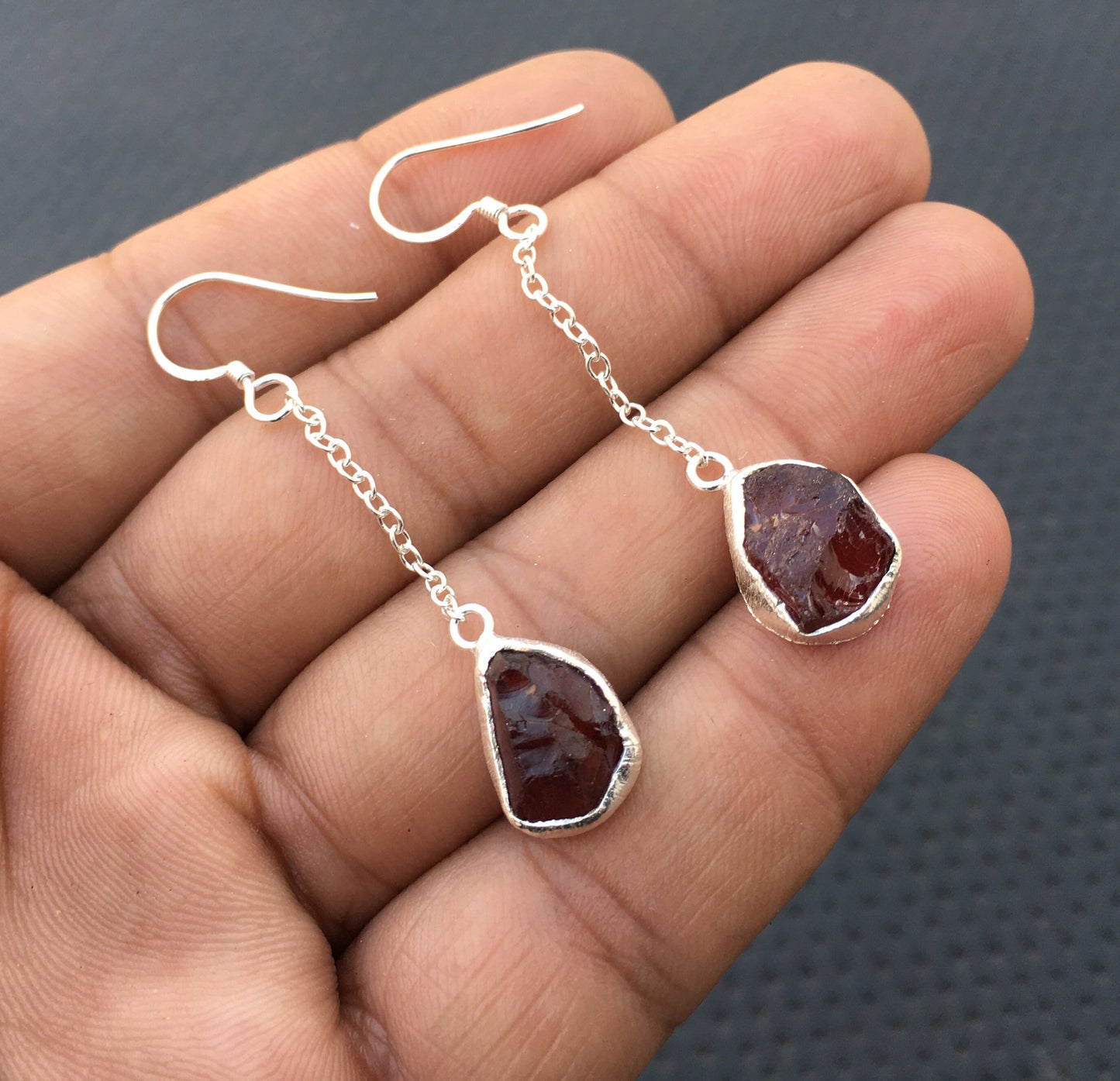 Wholesale Reasonable Price 92.5 Sterling Silver Threaders, Natural Garnet Gemstone Rough Earring, Gift For Friends , Garnet Rough Earring