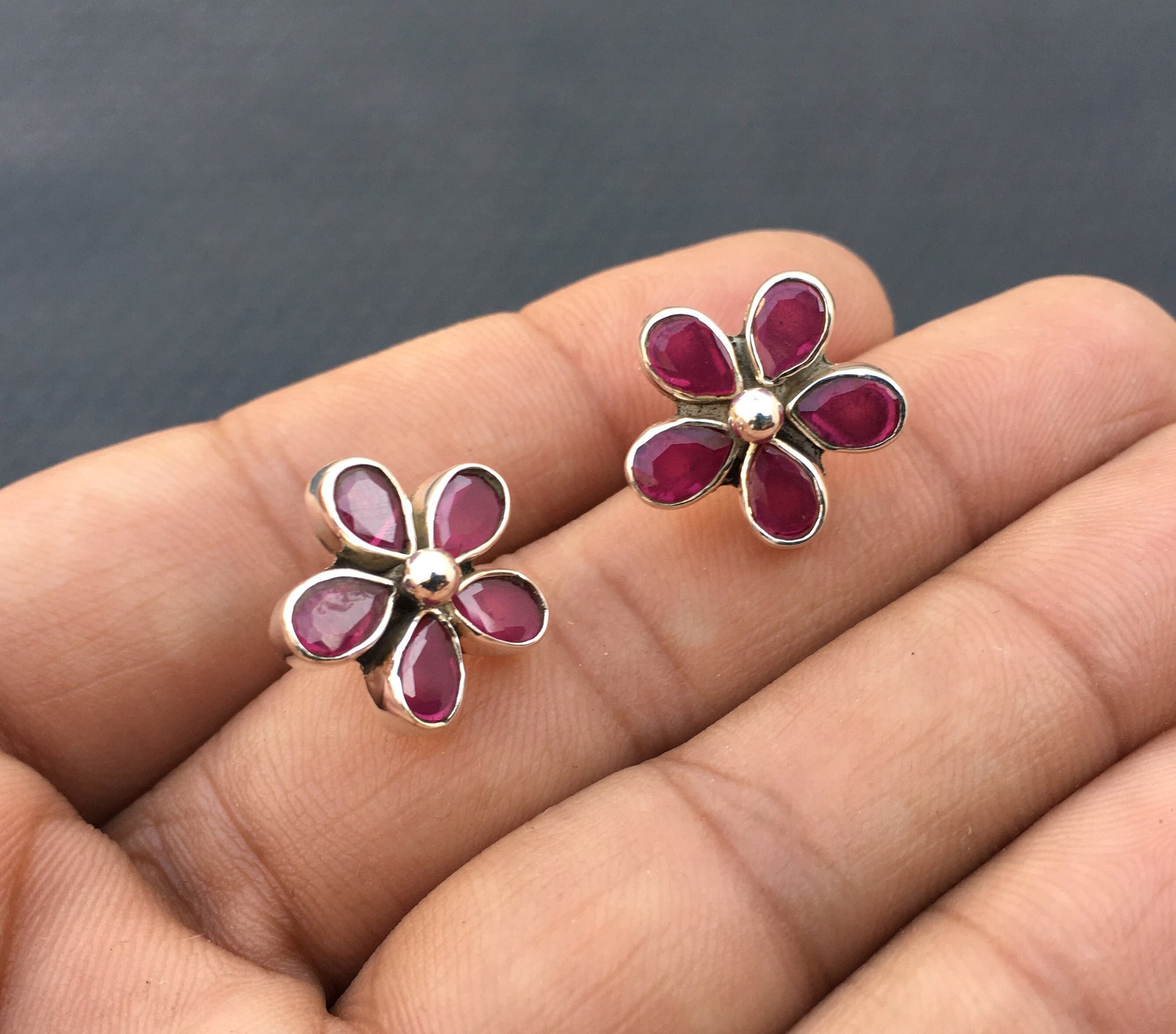 Handmade Pink Hydro Quartz Earrings Studs,92.5 Sterling Silver Studs,Gemstone Studs,Flower Shape studs, Hydro Earring,Genuine Pink Studs