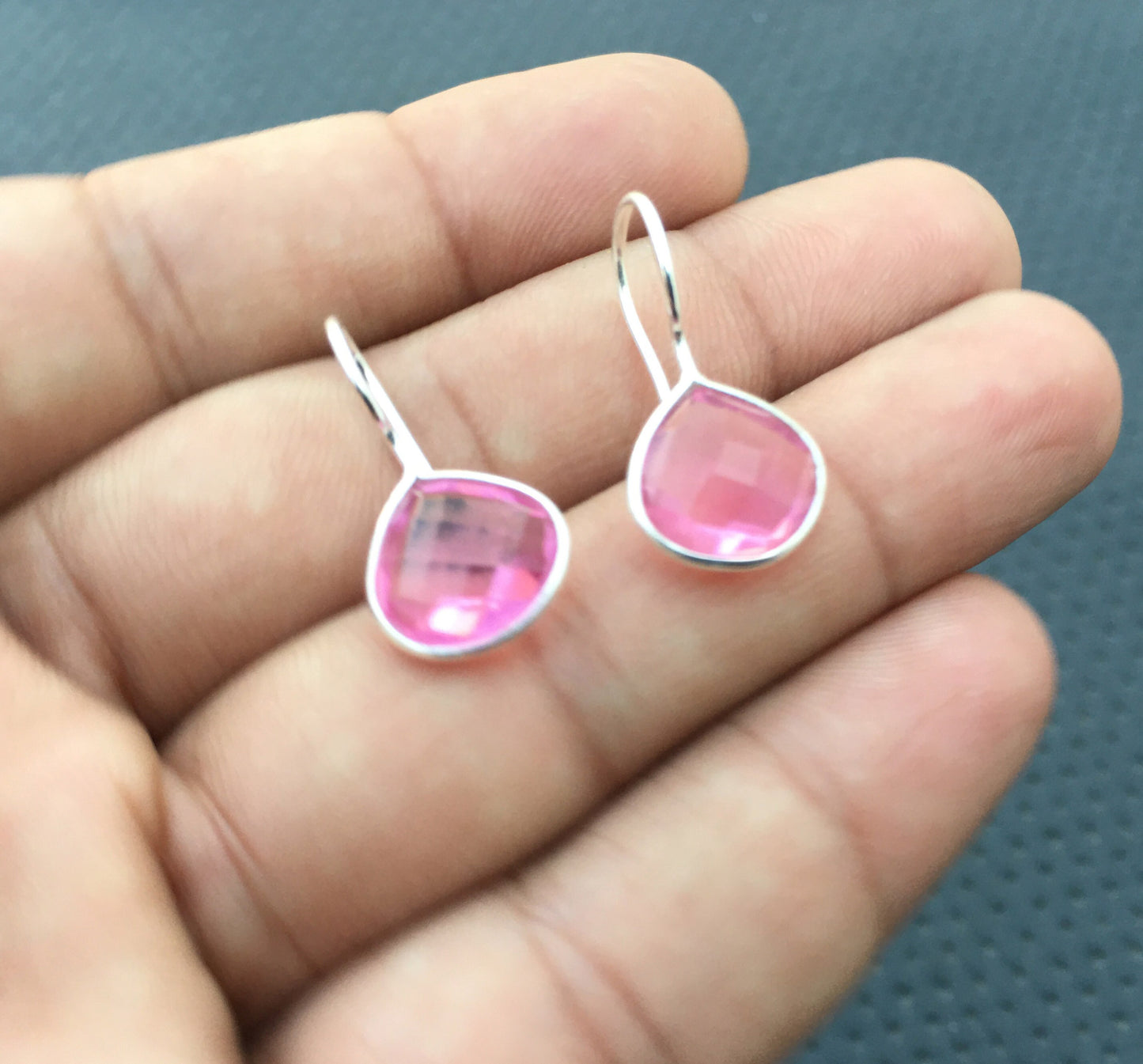 92.5 Sterling Silver Earring, Baby Pink Hydro Quartz Earrings,Heart shape Pink Hydro Quartz, Pink earring Gift For Friends , Hydro Jewelry