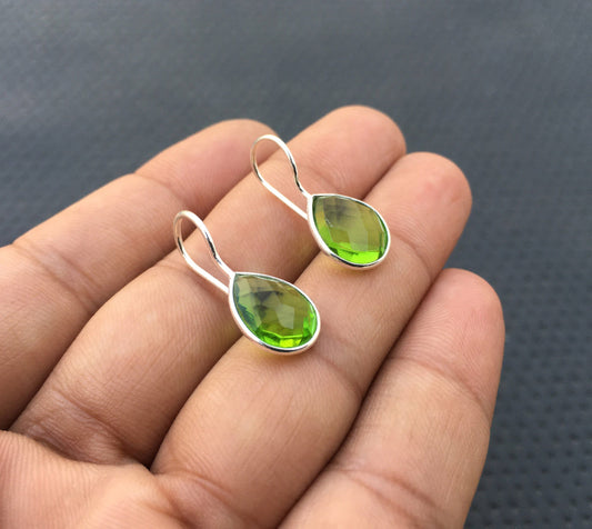 Summer Sale Gemstone Dangles,92.5 Sterling Silver Studs,Green Hydro Quartz Earrings,Drop Dangle Earring For Women Girls,Hydro Glass earring