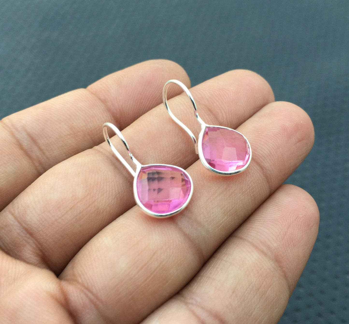 92.5 Sterling Silver Earring, Baby Pink Hydro Quartz Earrings,Heart shape Pink Hydro Quartz, Pink earring Gift For Friends , Hydro Jewelry