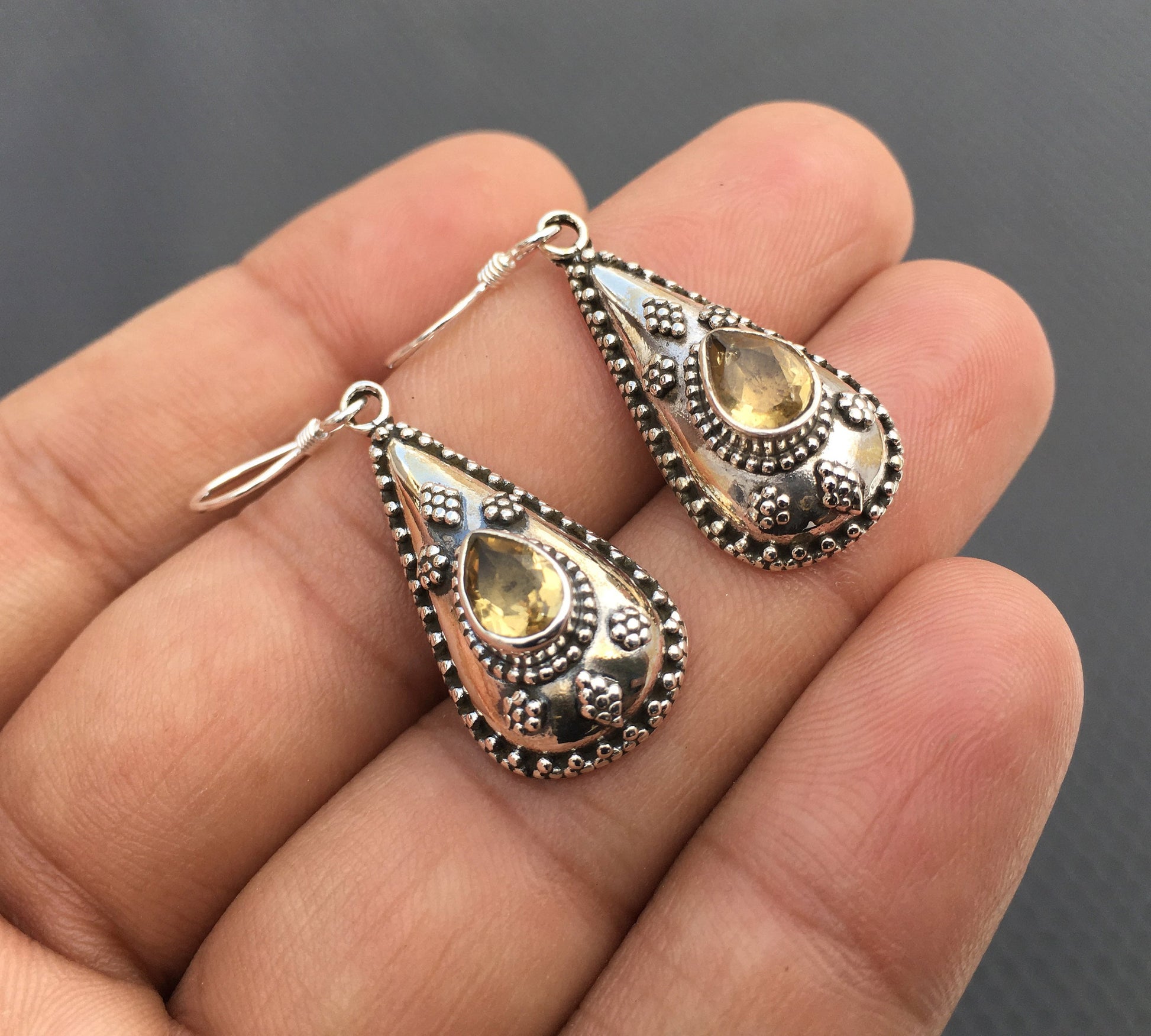 November Birthstone 92.5 Sterling Silver Dangle Earring,Natural Citrine Gemstone,Yellow Dangle Earring Faceted Gemstone Earring Ear Hook